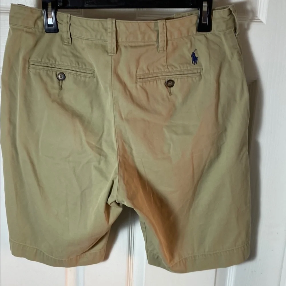 Women’s Polo by Ralph Lauren Tan Flat Button Front Chino Shorts Pockets Size 10